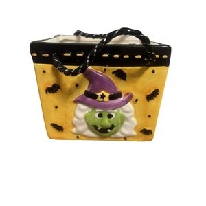 Halloween Ceramic Gift Bag Witch Bats Decor Holiday Seasonal Fall Autumn Handles